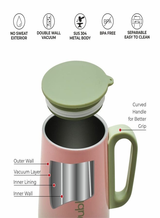 DUBBLIN Rugby Stainless Steel Unbreakable Tea Coffee Mug Double Wall with Handle and Lid, Wide Mouth Mug Keeps Beverages Hot & Cold 270 ML Green - Image 2